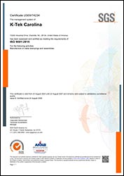 K-TEK Carolina ISO Cert 9001:2015